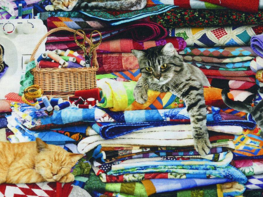 Patchwork Stoff Nähkorb, Katzen, Stoffe von Timeless Treasures